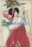 228588 ART ARTE SIGNED WOMAN WITH A HAT AND BRANCH POSTAL POSTCARD - Andere & Zonder Classificatie