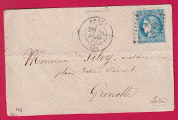 GUERRE 1870 N°46B BDF GC 611 BREST FINISTERE POUR GRENOBLE CONSEIL ADMIN 2E REGIMENT INFANTERIE DE MARINE LETTRE - War 1870