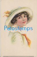 228591 ART ARTE SIGNED ALICE LUELLA FIDLER FACE WOMAN WITH A HAT POSTAL POSTCARD - Other & Unclassified