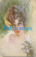 228593 ART ARTE SIGNED FACE WOMAN WITH FLOWER POSTAL POSTCARD - Andere & Zonder Classificatie
