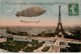 AVIATION : Le Dirigeable Militaire Ville De Paris Descendant Le Cours De La Seine Passe Devant Tour Eiffel-très Bon état - ....-1914: Precursors