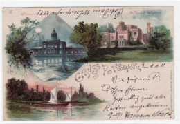 39003108 - Lithographie Postsdam Mit Schloss Babelsberg, Marmor Palast Und Partie Am See Mit Segelbooten. Postalisch Ge - Potsdam