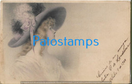 228599 ART ARTE SIGNED WICHERA WOMAN WITH A HAT CIRCULATED TO URUGUAY POSTAL POSTCARD - Sonstige & Ohne Zuordnung