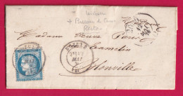 N°60 CAD TYPE 17 DOZULE CALVADOS + BUREAU PASSE 2056 LISIEUX POUR BLONVILLE TIMBRE FISCAL DANS TEXTE LETTRE - 1849-1876: Klassik