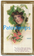 228604 ART ARTE SIGNED WOMAN WITH A HAT & FLOWER DAMAGED CIRCULATED TO US POSTAL POSTCARD - Autres & Non Classés