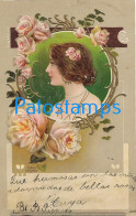 228605 ART ARTE EMBOSSED SIGNED HANS VOLKERT PROFILE WOMAN AND FLOWER CIRCULATED TO ARGENTINA  POSTAL POSTCARD - Autres & Non Classés