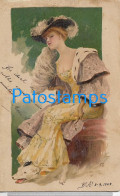 228609 ART ARTE SIGNED C.S WOMAN WITH A HAT ELEGANT SPOTTED CIRCULATED TO ARGENTINA POSTAL POSTCARD - Autres & Non Classés