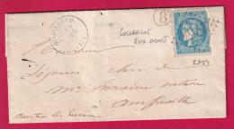 N°46B GC 2754 OUISTREHAM CALVADOS BOITE RURALE B EN ROUGE COLLEVILLE SUR ORNE POUR AMFREVILLE LETTRE - 1849-1876: Periodo Classico