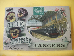 40 6000 VUE PLUS RARE. CPA 1909 - 49 UNE PENSEE D'ANGERS - ANIMATION. TRAIN EN GARE - Angers