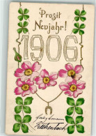 39601908 - Prosit Neujahr 1906 Blumen Gluecksklee Hufeisen Jugendstil - Neujahr