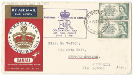 Australia Great Britain Scott #261 (2) On Cover Coronation Day Air Mail Flight 1953 Qantas - Briefe U. Dokumente