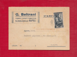 Advertising Card, Cartolina Pubbliicitaria- G. Beltrani, Fabbrica Oggetti Pubblicitari, Napoli- Stamped And Mailed 1952 - Pubblicitari