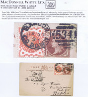 Ireland Down Italy 1898 Postcard To Naples With Stamps Cancelled By Rare BANGOR CO DOWN/534 Duplex - Other & Unclassified