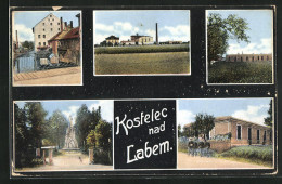 AK Kostelec Nad Labem, Brücke, Denkmal, Ortspartie  - Czech Republic