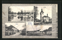 Passepartout-AK Velka Morina, Kostel, Skola, Panorama  - Czech Republic