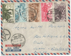 Egypt Scott #400-404 Complete Set On Air Mail Cover To Finland 1957 - Brieven En Documenten