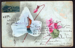 Postcard - 1906 - Flowers - Drawing - Pink Flowers And A Boat - Flores