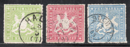 WURTEMBERG (ALEMANIA) Serie No Completa X 3 Sellos Usados ESCUDO DE ARMAS Año 1866 – Valorizada En Catálogo € 88,75 - Afgestempeld