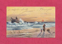 Relitto Di Veliero, Vessel Wrecked- Small Size Post Card, Back Not Divided, Stamped And Mailed 1904, Ed. ESD Serie 574, - Velieri