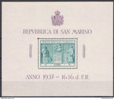 1937 SAN MARINO, Indipendenza - N. 1 - Foglietto - MNH** - Blocs-feuillets