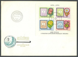 Hungary 1974, Centenery Of "Letter Stamp Issue", Souvenir Sheet, FDC - Autres & Non Classés