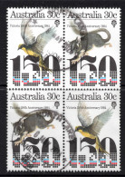 AUSTRALIA 1984 150th ANNIVERSARY OF VICTORIA  " 30c YELLOW-TUFTED HONEYEATER AND LEADBEATER'S POSSUM " BLOCK OF (4)VFU - Gebraucht