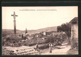 CPA Villechenève, La Grand Croix Et Vue Générale  - Autres & Non Classés