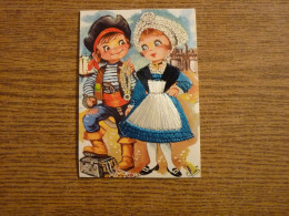 Carte Brodée Corsaire- Jeune Couple - Jeune Femme Costume Brodé - 10,2x14,5cm Env. - Bestickt