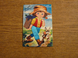 Carte Brodée "Le Petit Vendangeur" - Jeune Garçon Tenue Brodée - 10x14,4cm Env. - Brodées