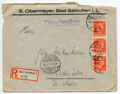 Germany 1927 Registered Cover; Bad Salzuflen - S. Obermeyer To Ostenfelde; 15pf. Immanuel Kant, Strip Of 3 - Lettres & Documents