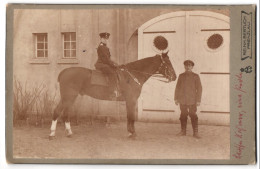 Fotografie Reinh. Bertuch, Prenzlau, Ansicht Prenzlau /Ucker, Soldat Mit Pferd Vor Einem Stall, Inf. Rgt Nr. 64  - Guerra, Militares