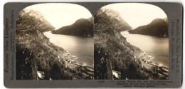 Stereo-Fotografie Keystone View Company, Chicago, Ansicht Bandak, Bandak-See Mit Imponierenden Bergwällen  - Stereoscopio