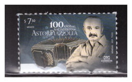 2021 MÉXICO  100 Años Del Nacimiento De Astor Piazzolla TANGO, BANDONEÓN   MUSIC Argentine Composer, Self-adhesive Seal - Mexique