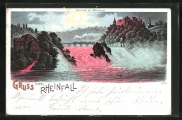 Lithographie Rheinfall Mit Schloss Laufen Bei Nacht  - Other & Unclassified