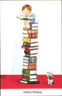 Artiste CPA Wills, John, Höhere Bildung, Junge Auf Einem Hohen Bücherstapel, Hund - Andere & Zonder Classificatie
