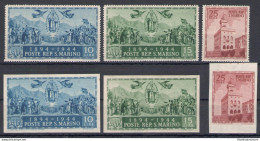 1945 San Marino - N. 278A- 278C + 278D-278F - Palazzo Del Governo - 6 Valori (3 Dentellati + 3 Non Dentellati) MNH** - Altri & Non Classificati