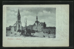 Mondschein-AK Kladno, Kirche Und Denkmal Auf Dem Marktplatz  - República Checa