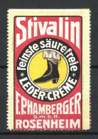 Reklamemarke Stivalin Feinste Säurefreie Leder-Creme, F. P. Hamberger GmbH Rosenheim, Frauenstiefel  - Vignetten (Erinnophilie)