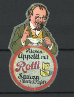 Reklamemarke Rotti Riesenappetit Mit Saucen In Würfelform, Professor Mit Sauciere  - Erinnophilie