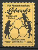 Reklamemarke Dreiring Lobeck's Chocolade & Cacao, Firma Lobeck & Co., Kinder Spielen Mit Reifen  - Erinnofilie