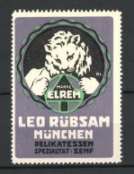 Künstler-Reklamemarke Elram Delikatessen-Senf, Leo Rübsam, München, Firmenlogo Löwe  - Erinofilia