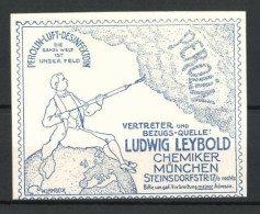 Reklamemarke Perolin-Luft-Desinfektion, Chemiker Ludwig Leybold, Steinsdorfstr. 17, München, Mann Mit Perolin-Spritze  - Erinnophilie