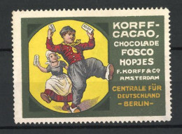 Reklamemarke Korff Cacao, Chocolade Fosco Hopjes, F. Korff & Co., Amsterdam, Niederländisches Paar Mit Kakao  - Cinderellas