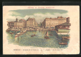 Lithographie Marseille, Les Quais De La Fraternité, Vue Du Vieux Port  - Vieux Port, Saint Victor, Le Panier