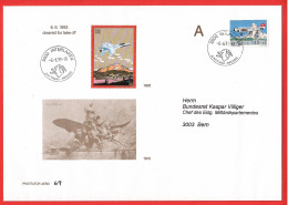 Pro Aero N° 69 Bundesrat Kaspar Villiger /Interlaken 6.6.1993 /Vignette/Schaufliege Protektor Aero 93 - First Flight Covers