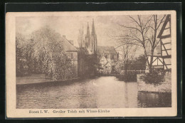 AK Soest I. W., Grosser Teich Mit Wiese-Kirche  - Soest