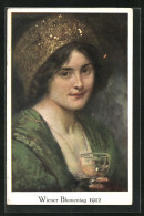 AK Wiener Blumentag 1912, Portrait Einer Dame Mit Weinglas In Der Hand  - Andere & Zonder Classificatie