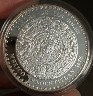 MEXICO Mint AZTEC CALENDAR & Old Coin Press .999 Silver Ounce PROOF Cond. Unc., In Capsule - México