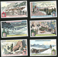 6 Sammelbilder Liebig, Serie Nr.: 1179, La Guerre Dans Les Neiges Eternelles, Artiellerie, Soldaten, Schnee, Nacht  - Liebig