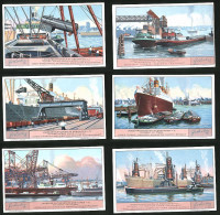 6 Sammelbilder Liebig, Serie Nr.: 1256, Ladeeinrichtungen Im Seehafen, Dampfer, Kornsauger, Erzen, Umladen, Verladen  - Liebig